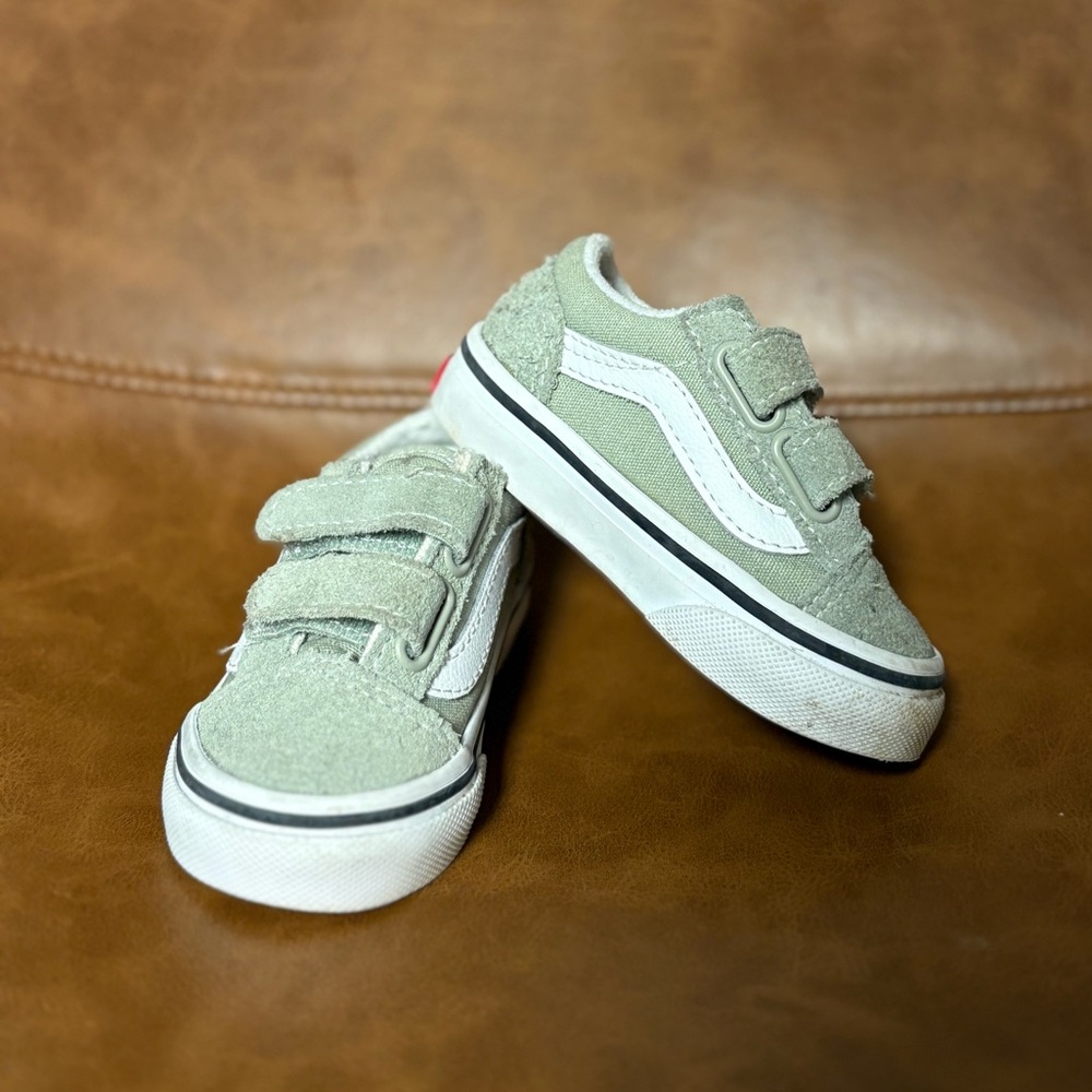 Vans Kids Green and White Velcro Sneakers